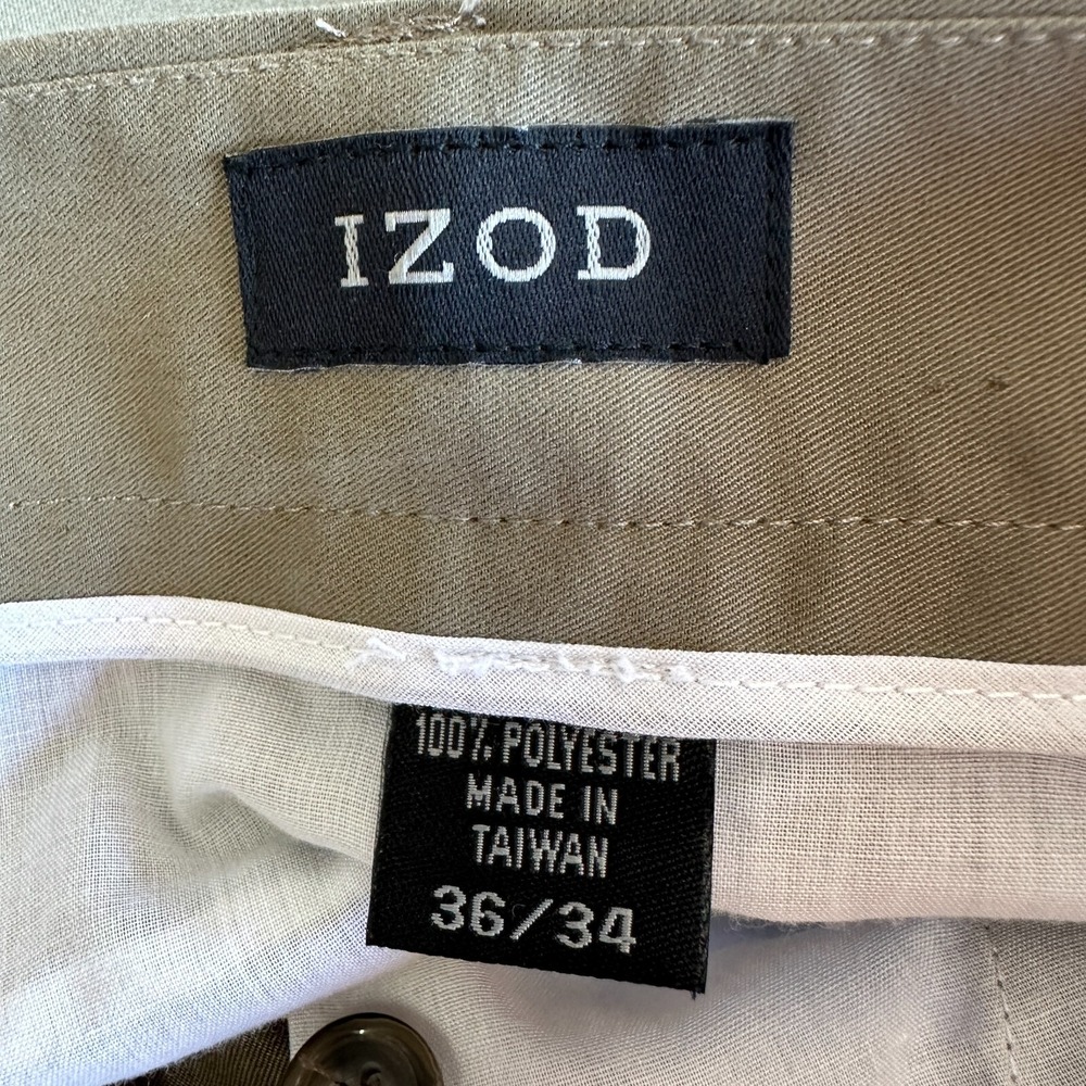 IZOD Mens Dress Pants Size 36x34 Beige Polyester Pleated Front Cuffed High Rise - Picture 7 of 8